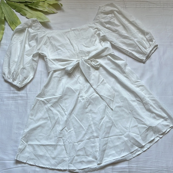 Preppy Casual Dress Off Shoulder Sleeve Flounced Edge Casual Short Dress - Picture 6 of 8